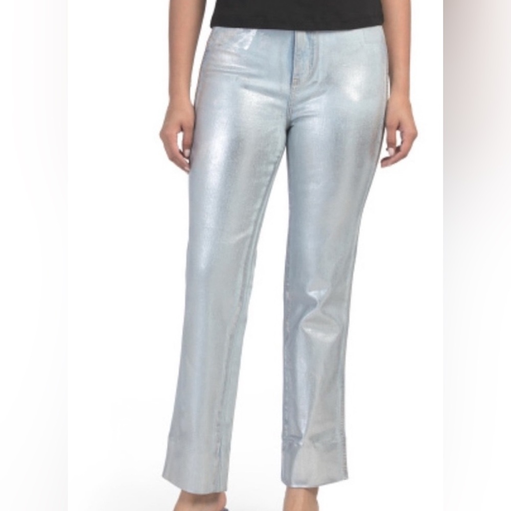 Johnny Was‎ x Sasson Sancere Silver Metallic Waxed Straight Leg Jean Sz 29